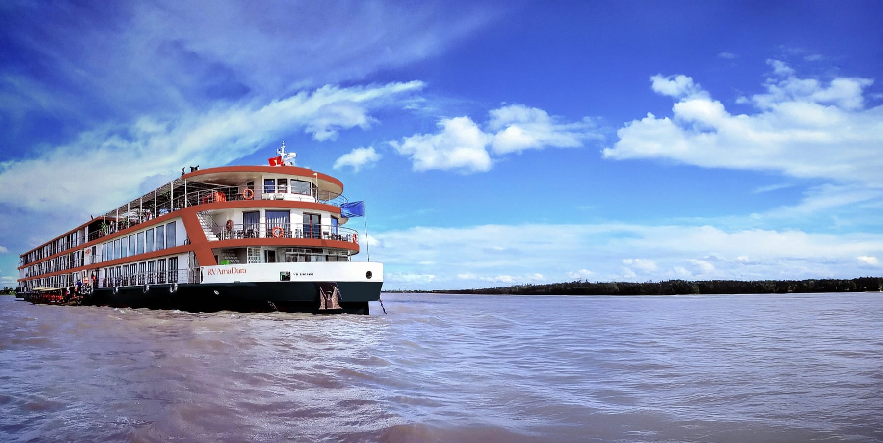 AmaDara on the Mekong — the AmaWaterways Asia fleet ship.