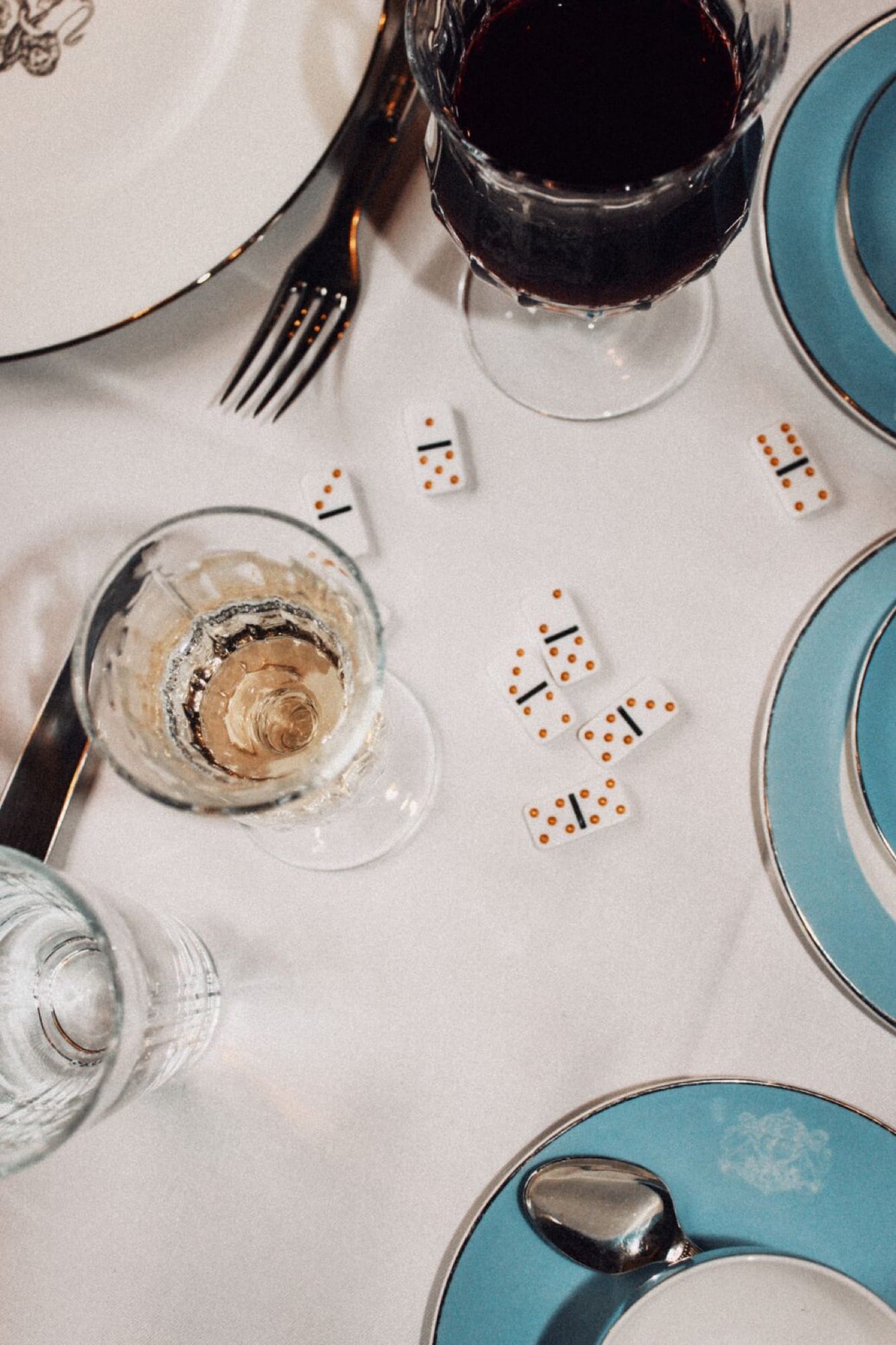 A restored interior on the British Pullman day train — period carpets, brass fittings, table settings for the lunch service.