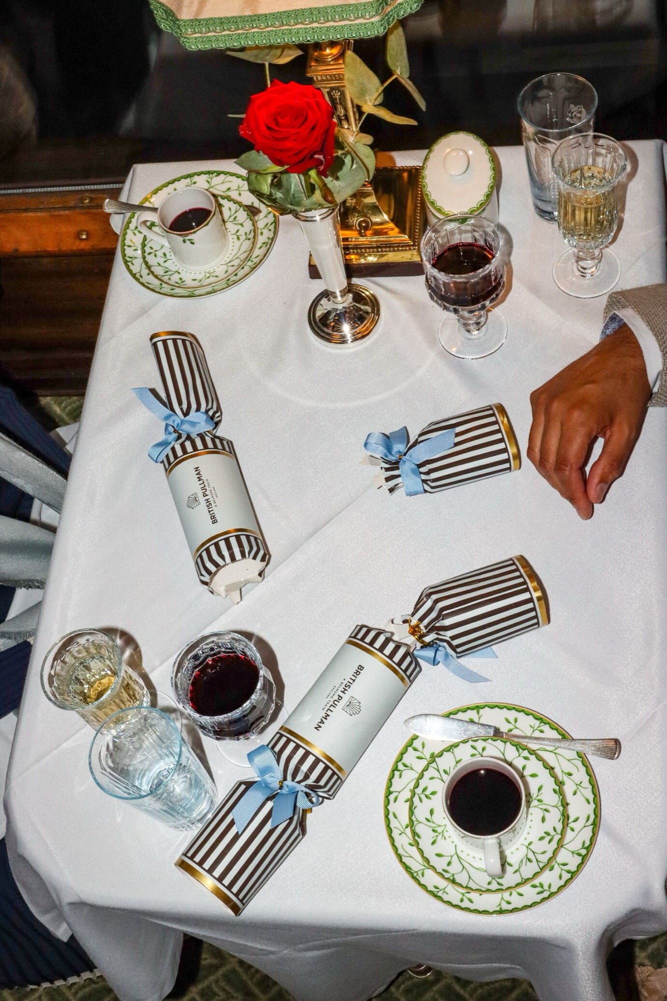 A Pullman carriage interior aboard British Pullman — tables set for service in the heritage 1920s style.
