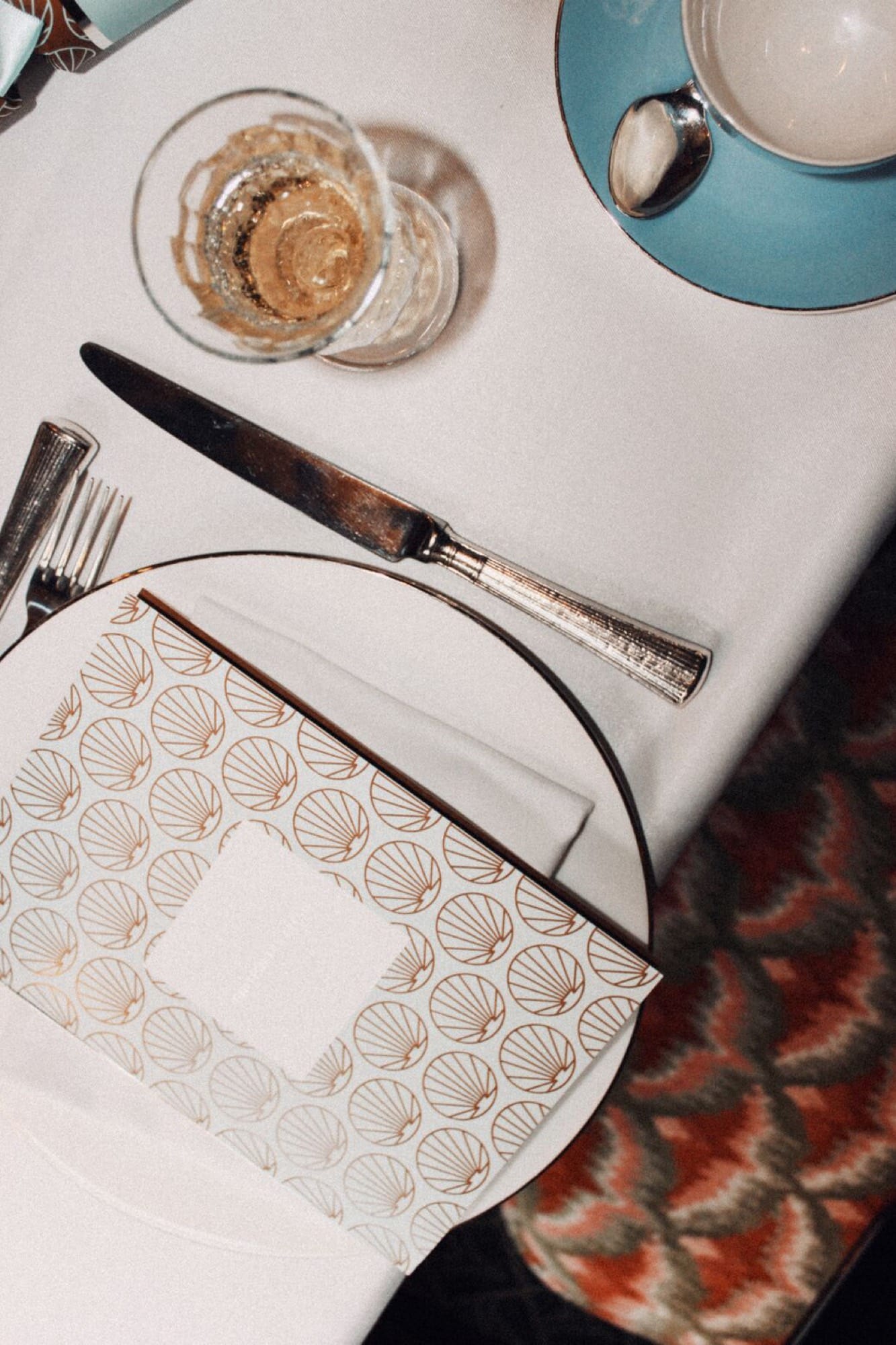 Heritage detail and table setting in a Pullman carriage aboard British Pullman.