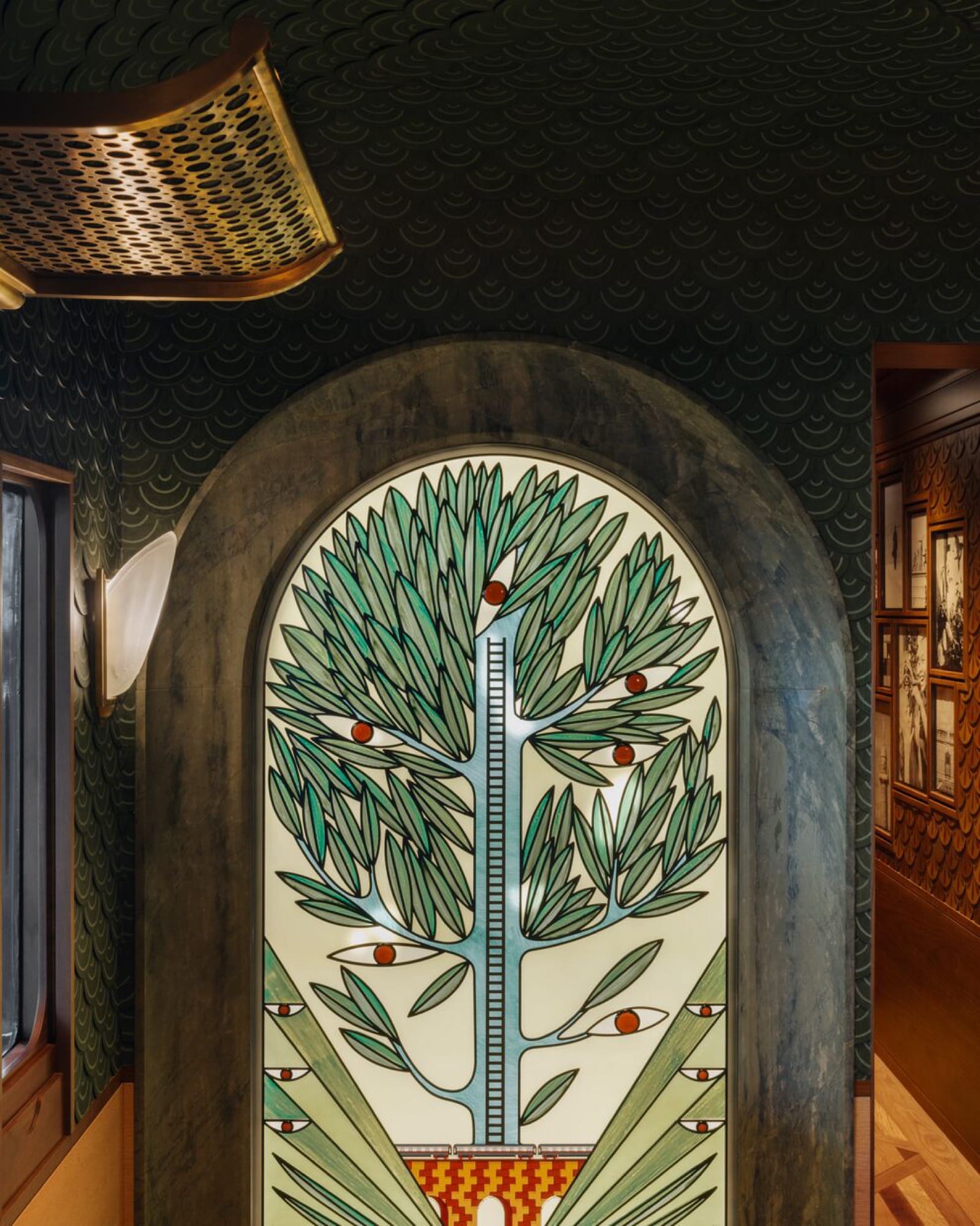 Original marquetry detail in a restored cabin aboard the Venice Simplon-Orient-Express.