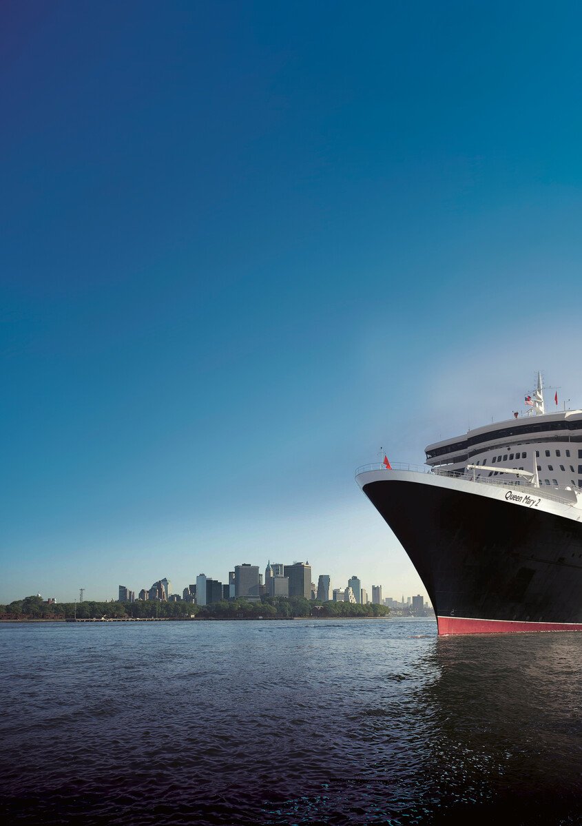 Queen Mary 2 underway on the North Atlantic — the only ocean liner running the route.