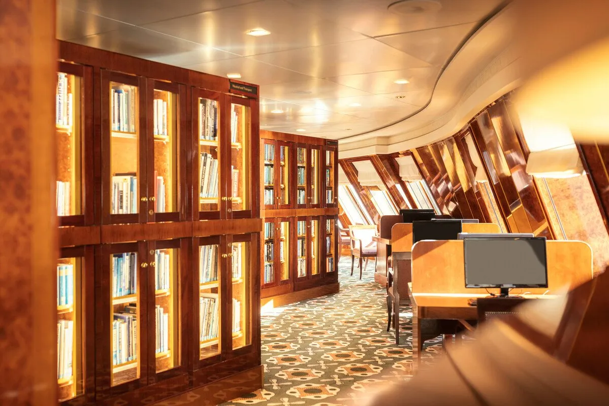 Queen Mary 2's library, which Cunard stocks with more than 8,000 hardbacks.