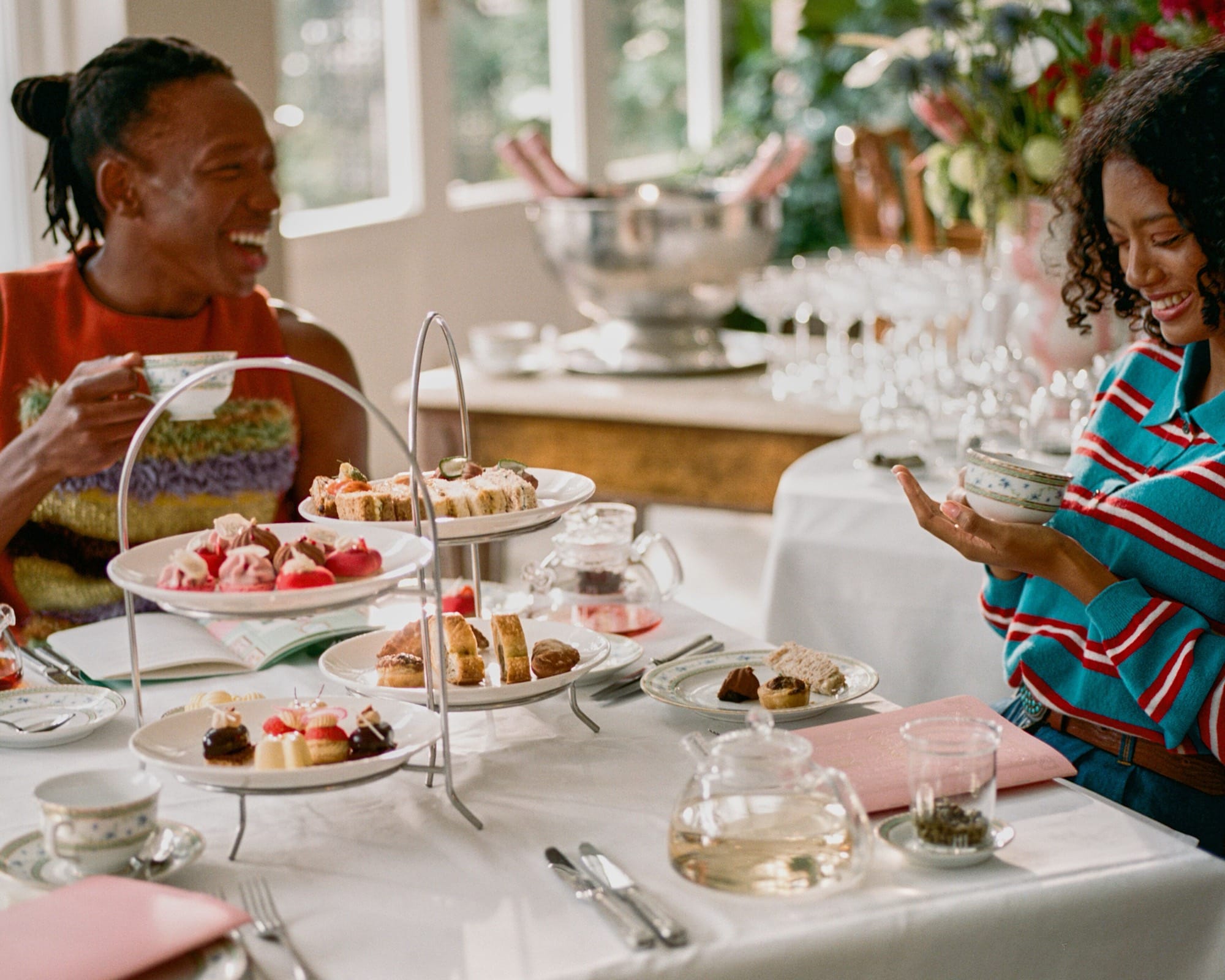 The Planet Restaurant set for service at Mount Nelson — long table, garden light, the pastry program in the wings.