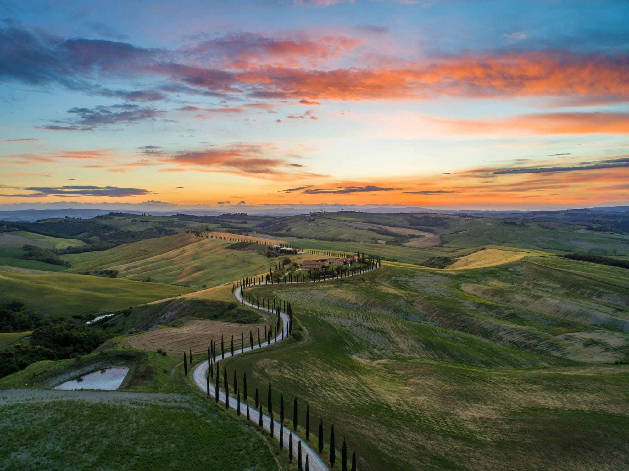 Tuscan rolling hills at golden hour