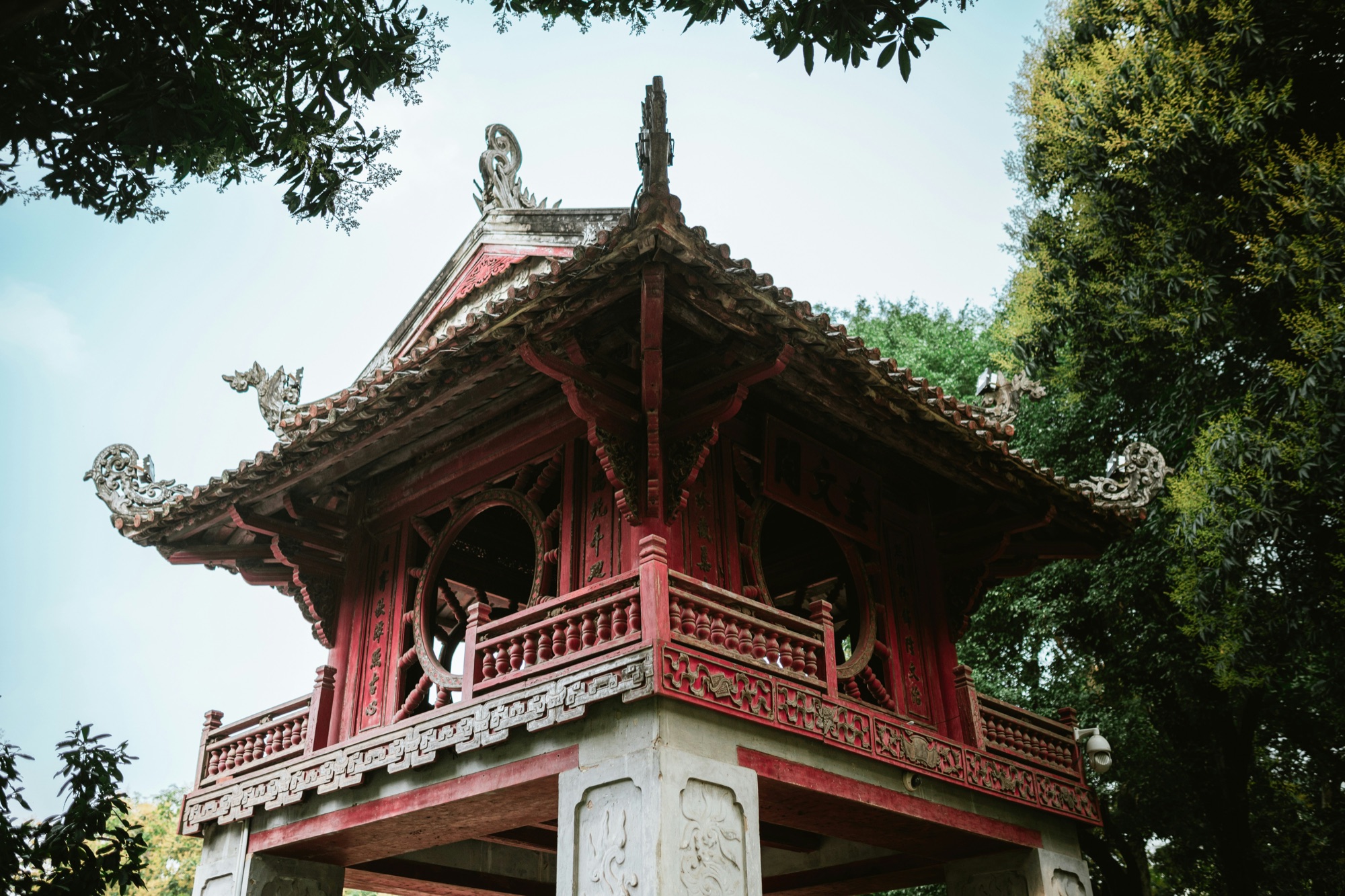 The red Khue Van Cac pavilion at the Temple of Literature in Hanoi, Vietnam