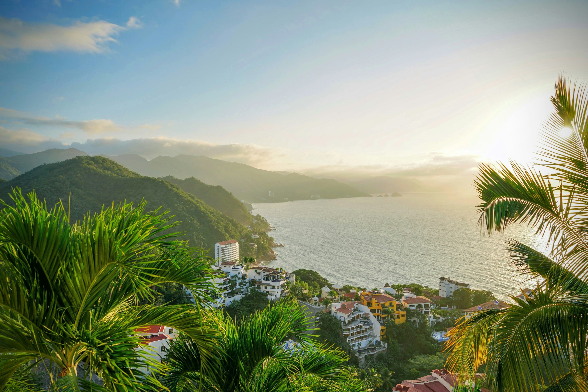 Aerial view of Puerto Vallarta's coastline where the town meets Banderas Bay on Mexico's Pacific coast