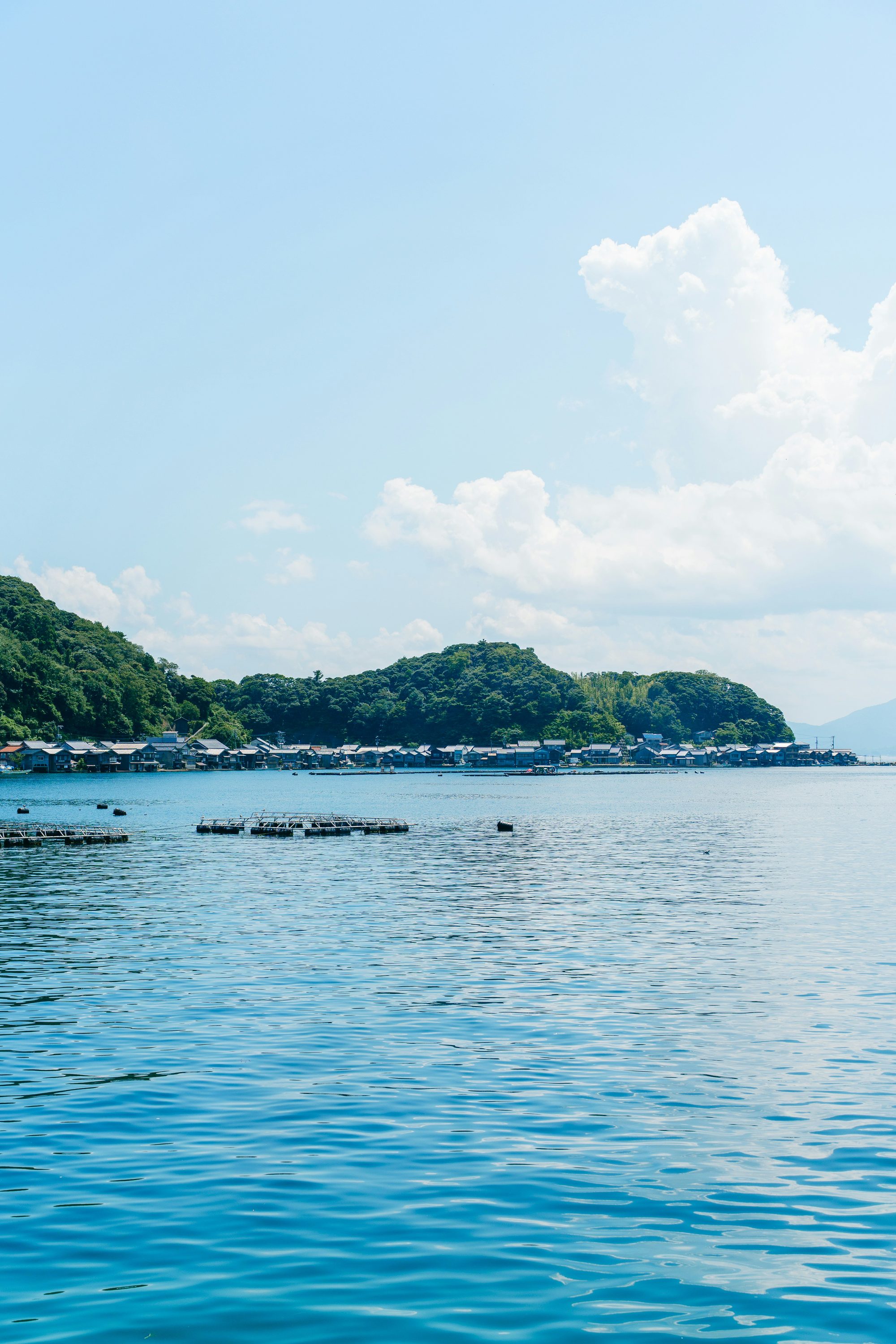 Calm water and pine-covered islands of the Seto Inland Sea, Japan.