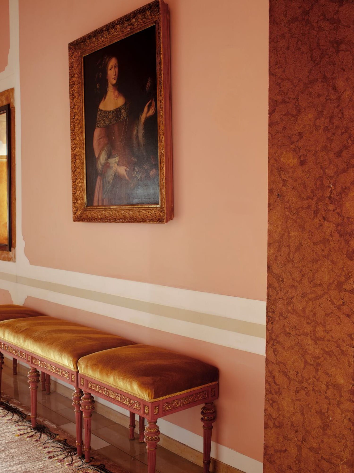 A junior suite at Hotel Cipriani — the seating area, the windows facing the lagoon.