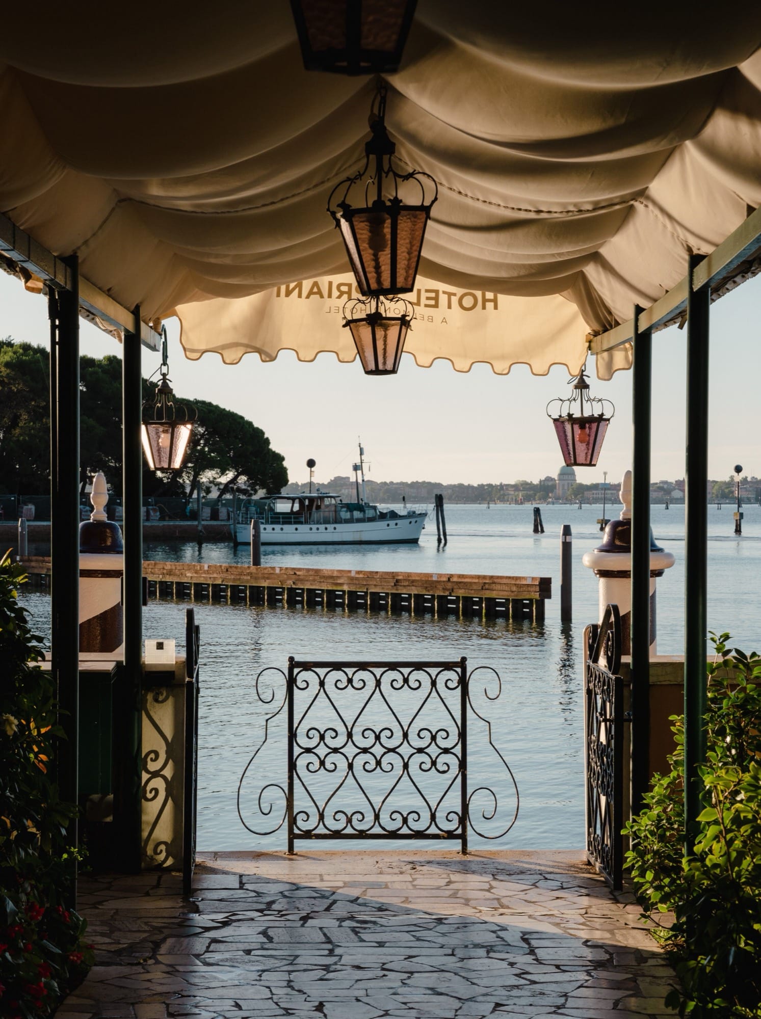 The Cipriani's lagoon dock with the hotel's private water taxis tied up, waiting for the next crossing.