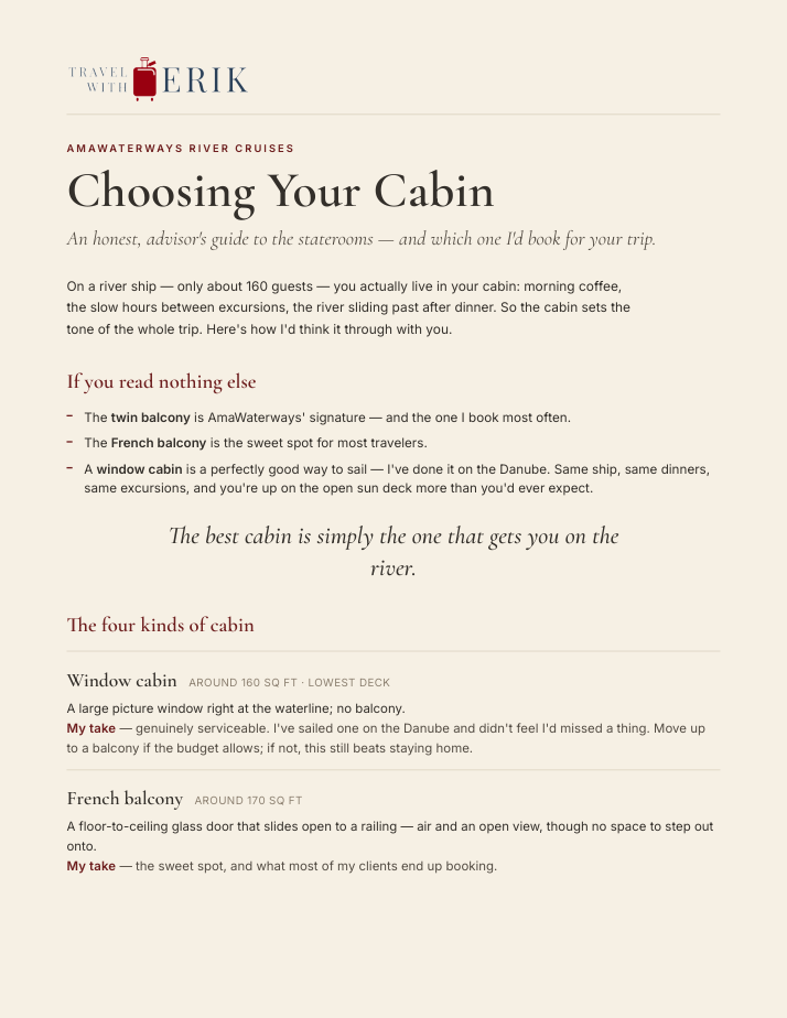 AmaWaterways Cabin Cheat-Sheet