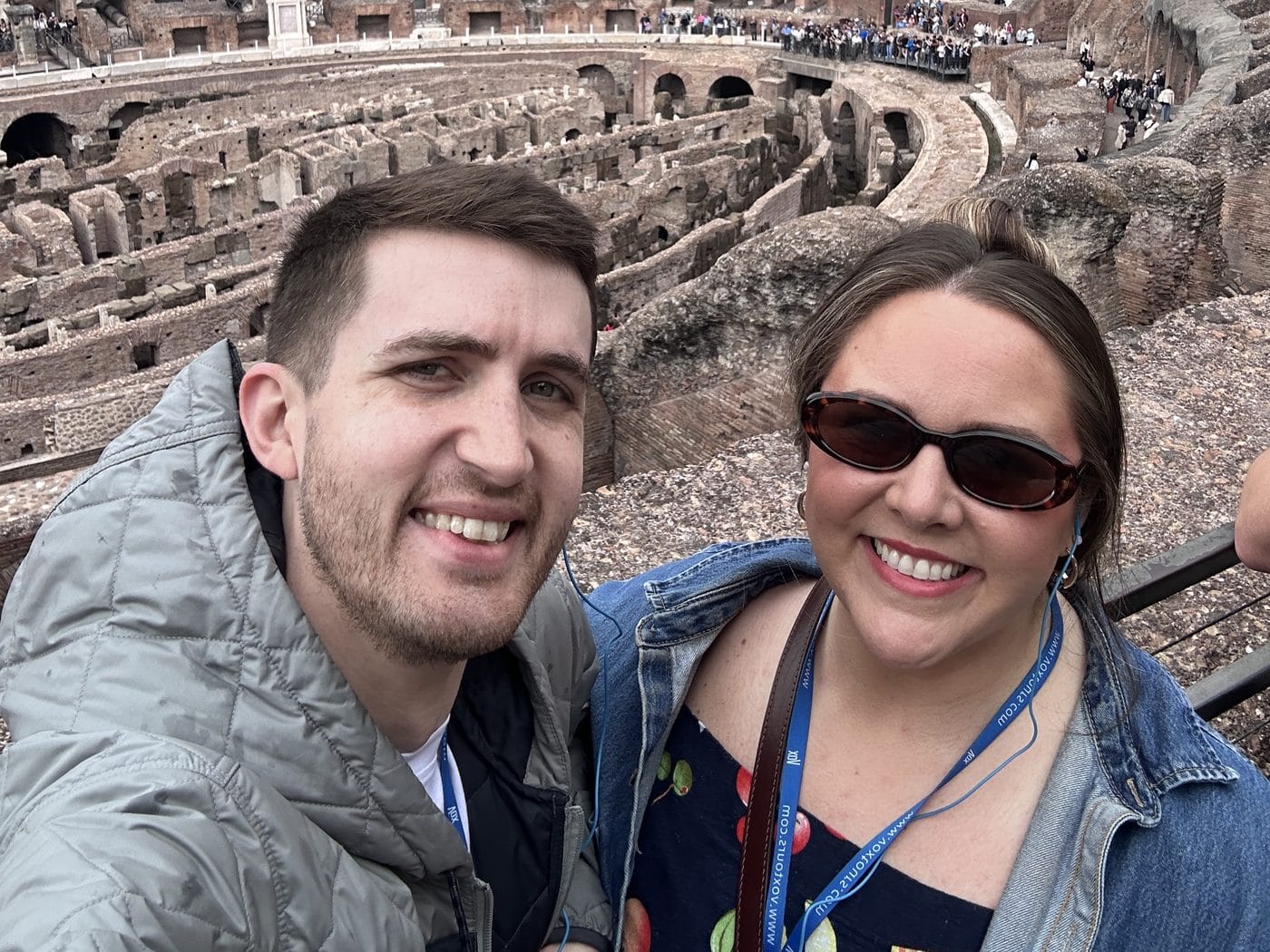 Bonnie and Shelby inside the Colosseum in Rome during their Switzerland and Italy trip.