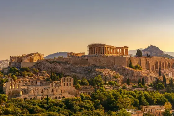 The Parthenon atop the Acropolis overlooking the city of Athens