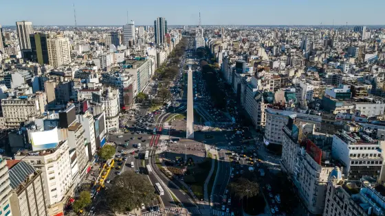 Grand European-style architecture along a wide boulevard in Buenos Aires