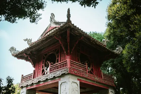 The red Khue Van Cac pavilion at the Temple of Literature in Hanoi, Vietnam