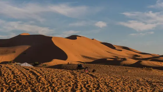 A great dune of Erg Chebbi rising from the Moroccan Sahara at first light.