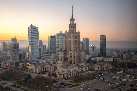 The restored colorful facades of the Old Town market square in Warsaw, Poland