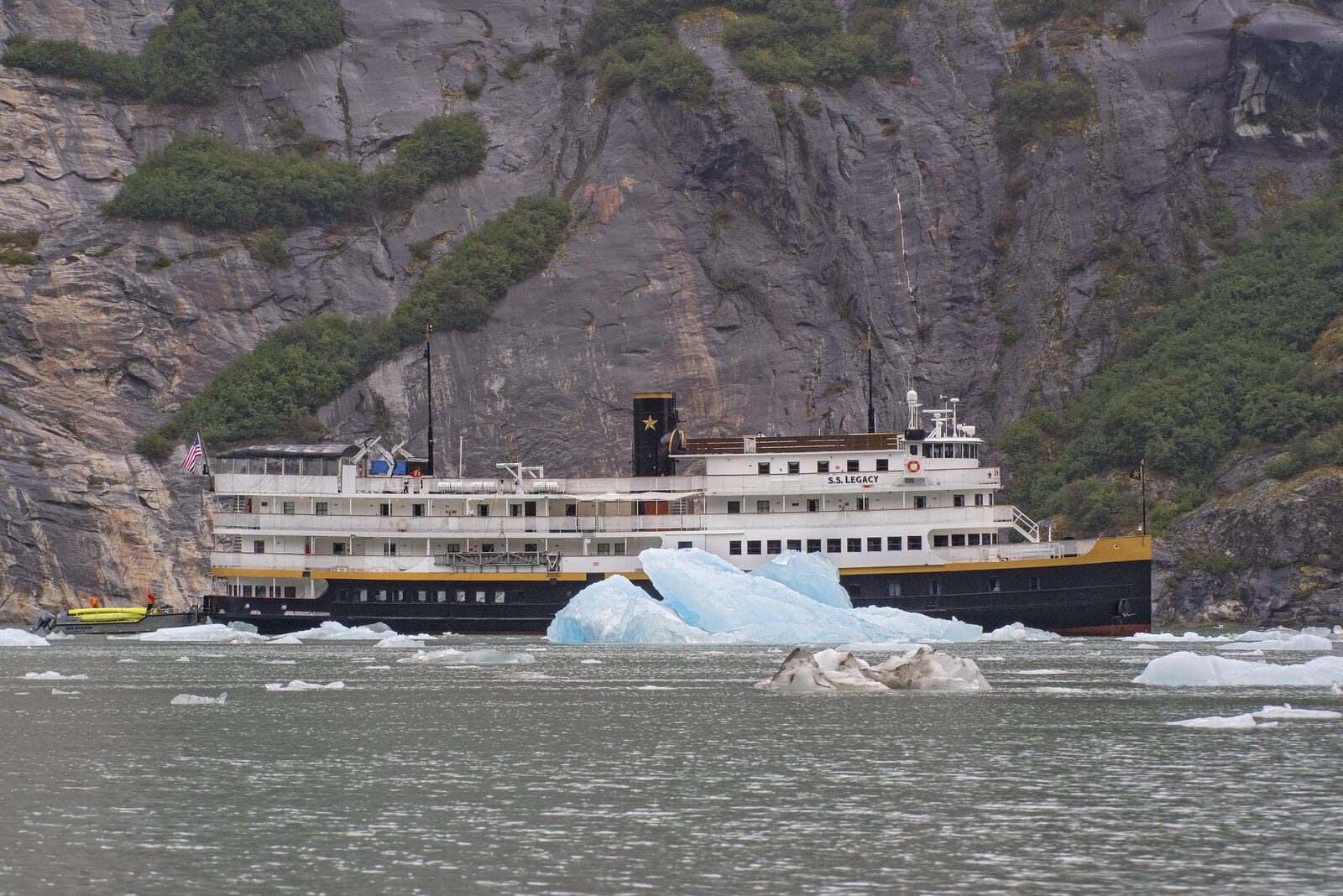 Dawes Glacier in Endicott Arm, Southeast Alaska — the tidewater glacier UnCruise small ships routinely anchor in front of.